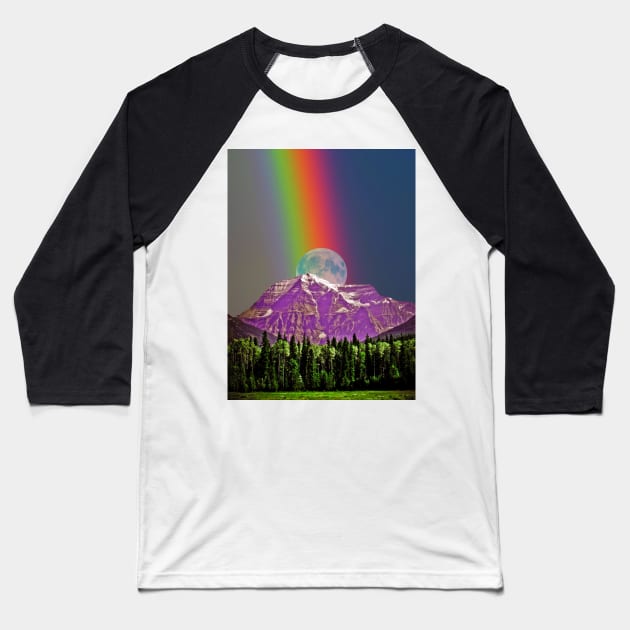 Rainbow Moon Baseball T-Shirt by Cajuca